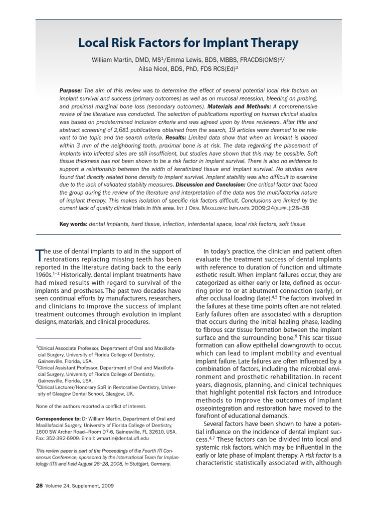 Local Risk Factors For Implant Therapy | PDF | Dental Implant ...