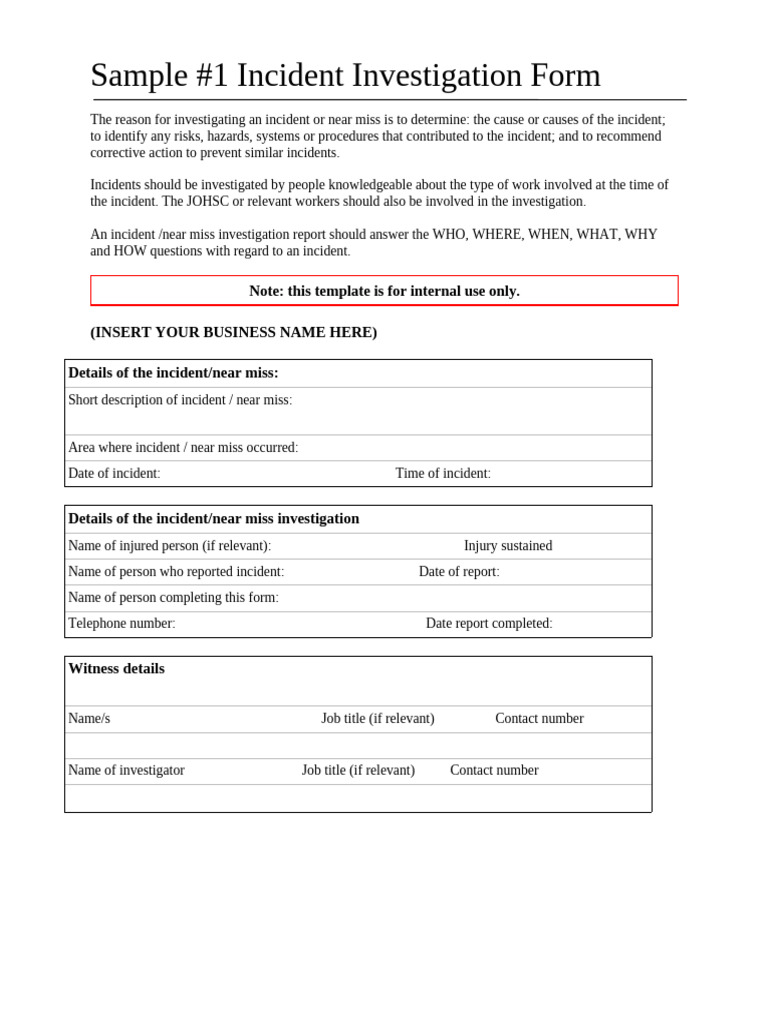 Sample Incident Investigation Forms | PDF | Hazards | Risk