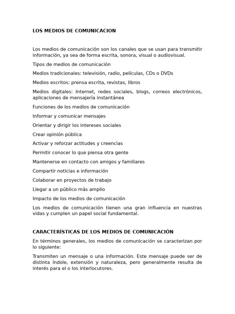 Los Medios de Comunicacion | PDF | Medios de comunicación) | Medios de ...