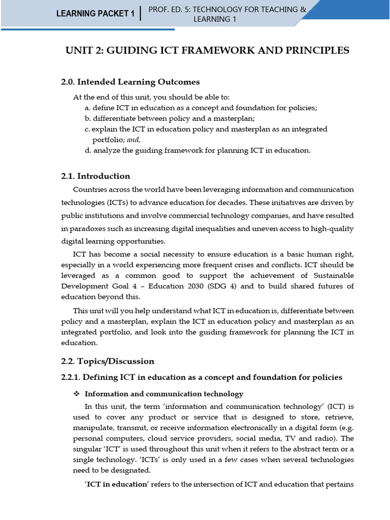 ICT in Education: Policies and Frameworks | PDF | Educational ...