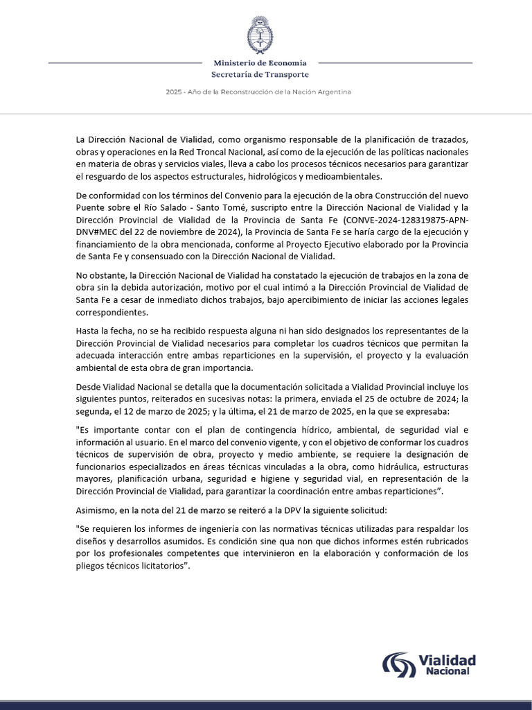 Coordinación Vialidad Santa Fe y Nacional | PDF | Buenos Aires