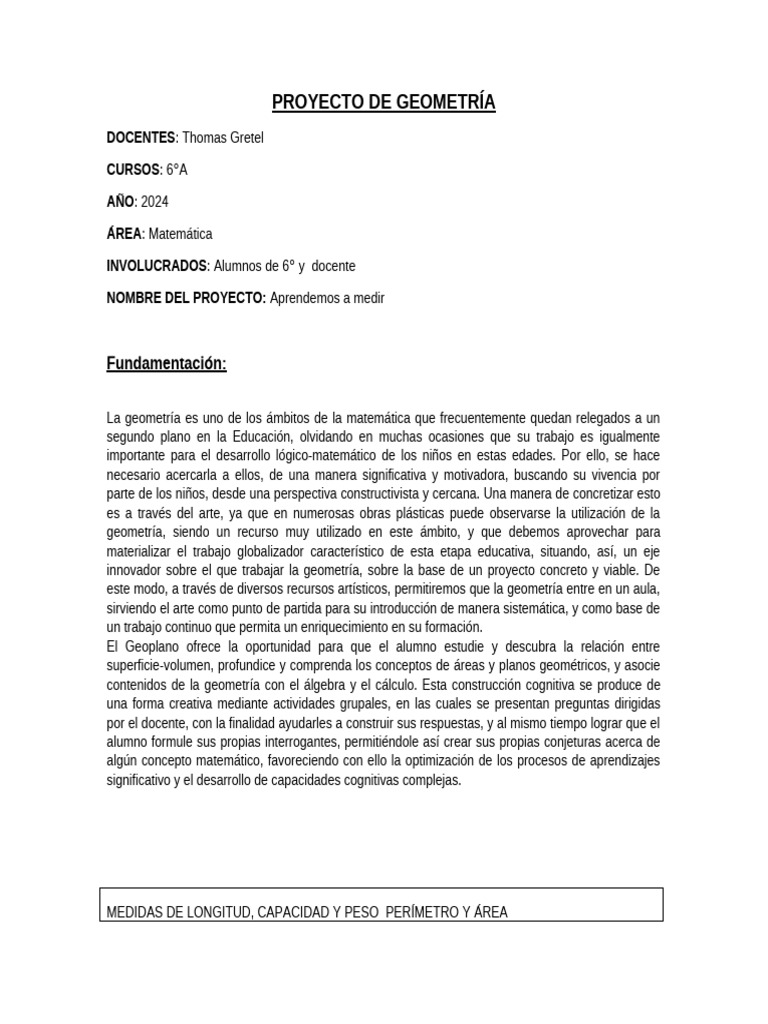 PROYECTO DE GEOMETRÍA 6to 2023 | PDF | Ángulo | Geometría Elemental