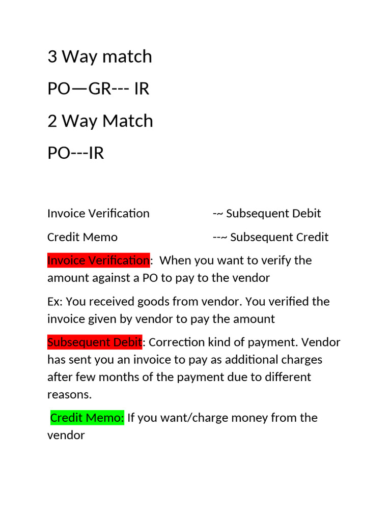 06 - 02 - SAP MM Invoice Verification Subsequent Debit and Credit | PDF