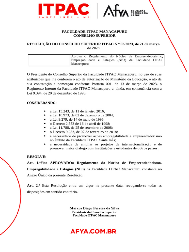 Regulamento do NE3 da ITPAC Manacapuru | PDF | Inovação | Kernel ...