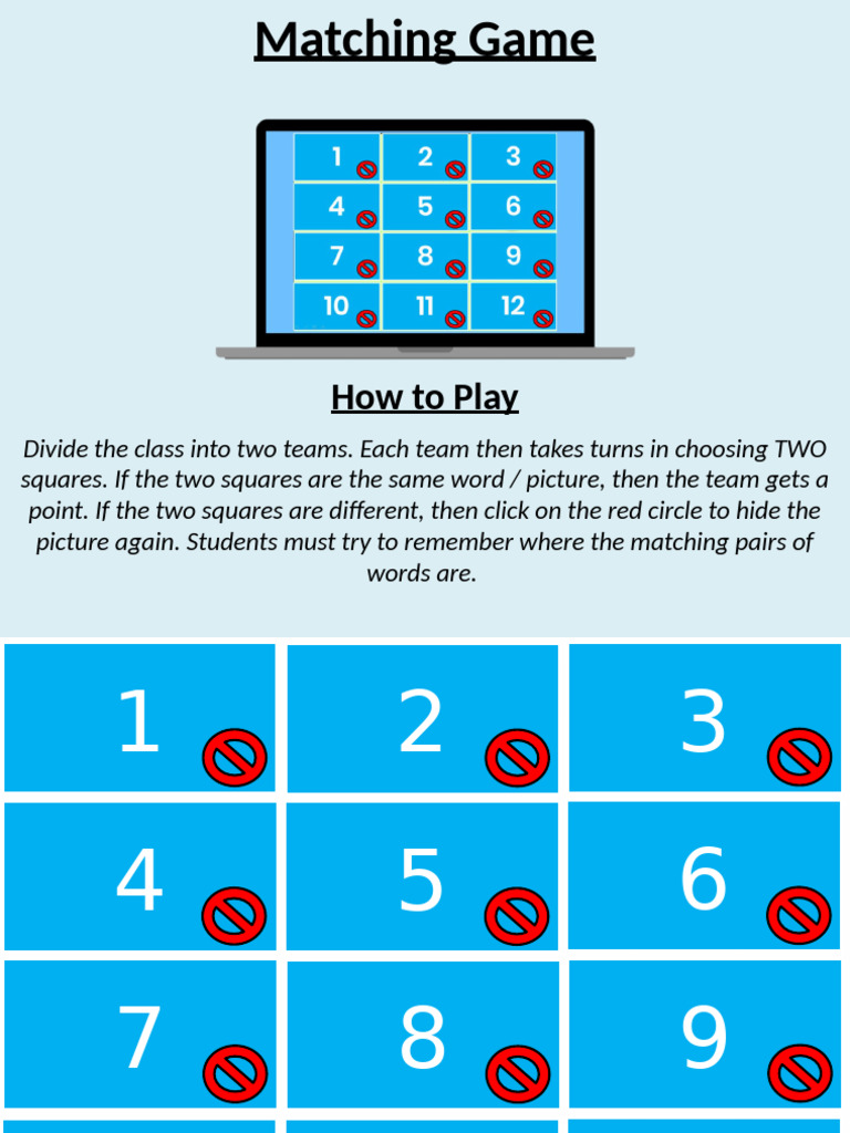 Classroom Matching Game Instructions | PDF