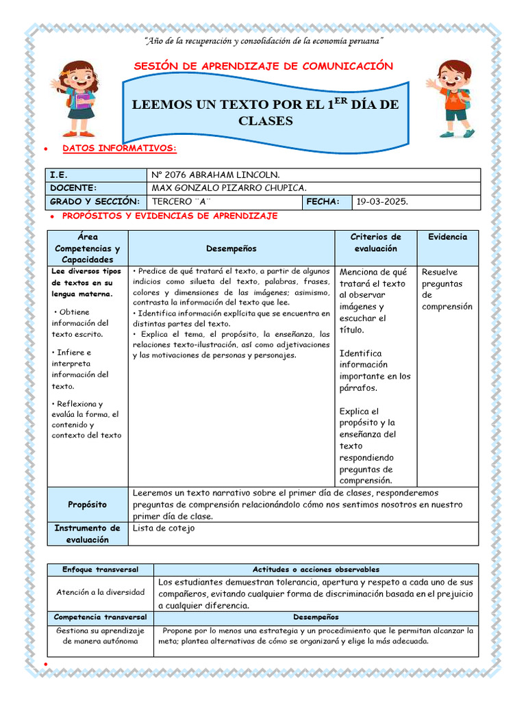 Iv Ses Comu Mierc 19 1er Dia de Clases | PDF | Aprendizaje | Enseñando