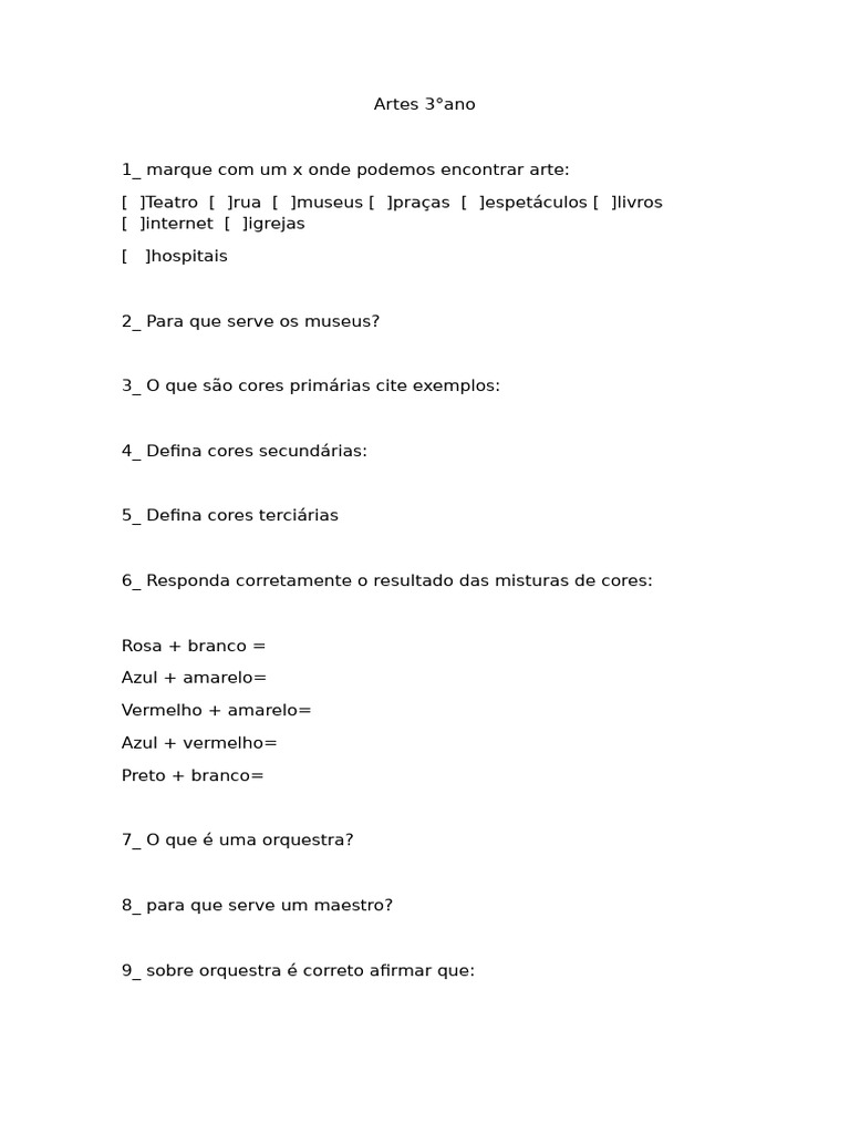 Atividades de Artes para 3° Ano | PDF