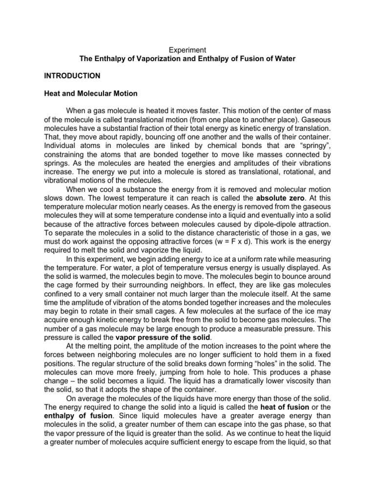 Enthalpy of Vaporization and Fusion of Water | PDF | Phase (Matter ...