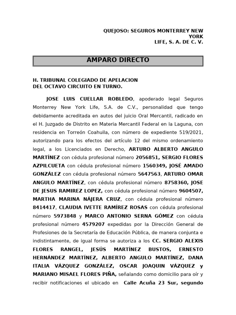 Amparo Directo Del Río Villa María Guadalupe | PDF | Caso de ley ...