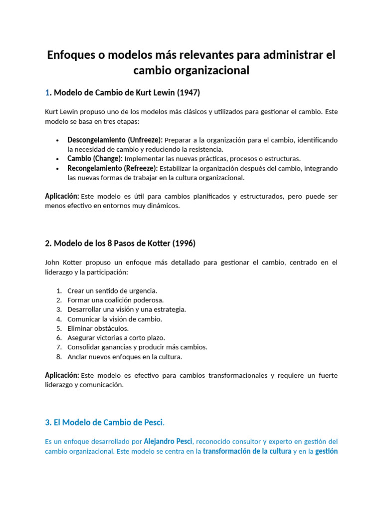 Modelos Clave para Gestionar el Cambio Organizacional | PDF | Liderazgo ...
