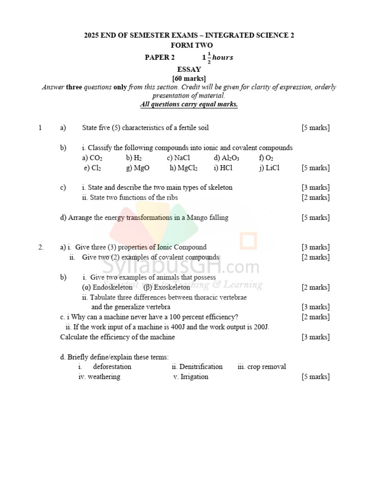 2025 Integrated Science Form 2 Exam Paper | PDF