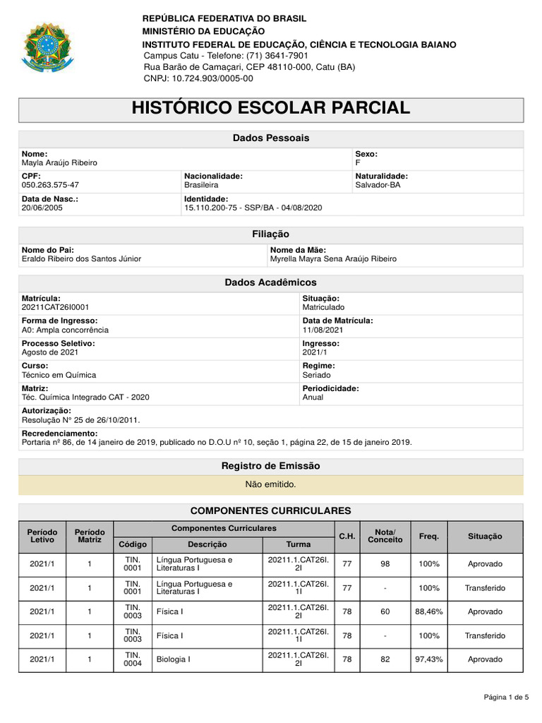 Histórico escolar | PDF