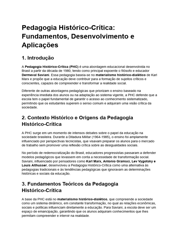 Pedagogia Histórico-Crítica | PDF | Pedagogia | Sociologia