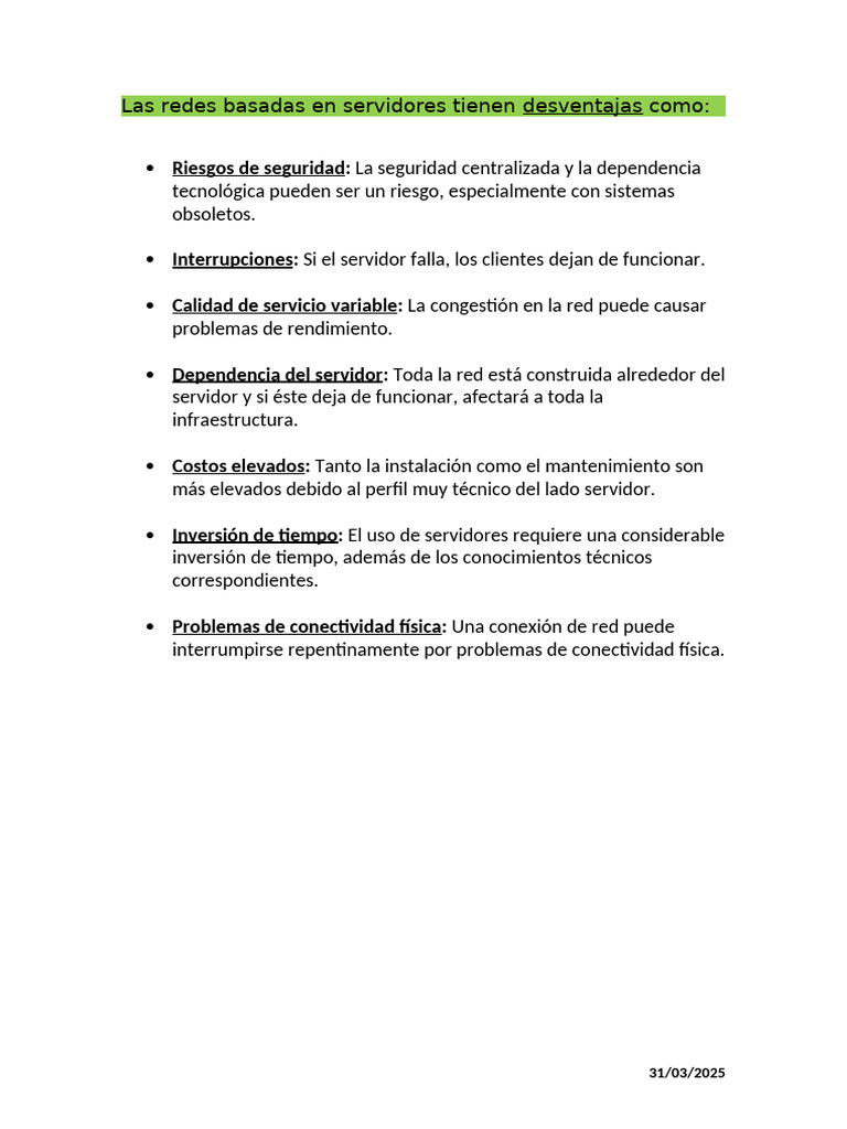 Desventajas de redes basadas en servidores | PDF
