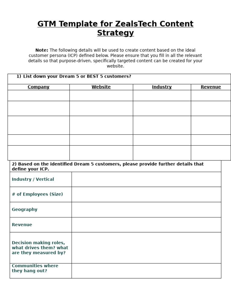 ZealsTech GTM Content Strategy Template | PDF