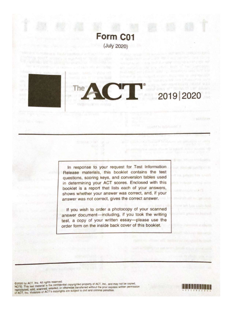 2020 - ACT C01 (Math Only, No Scoring) | PDF