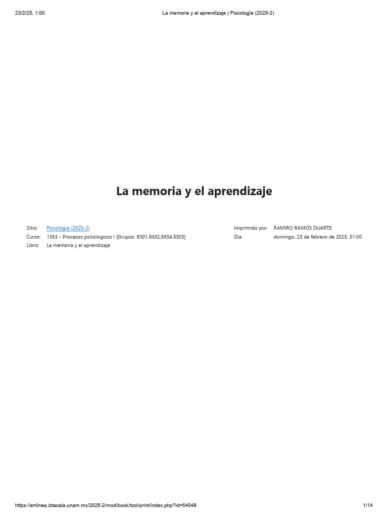 Fundamentos de la memoria y aprendizaje | PDF | Memoria | Aprendizaje