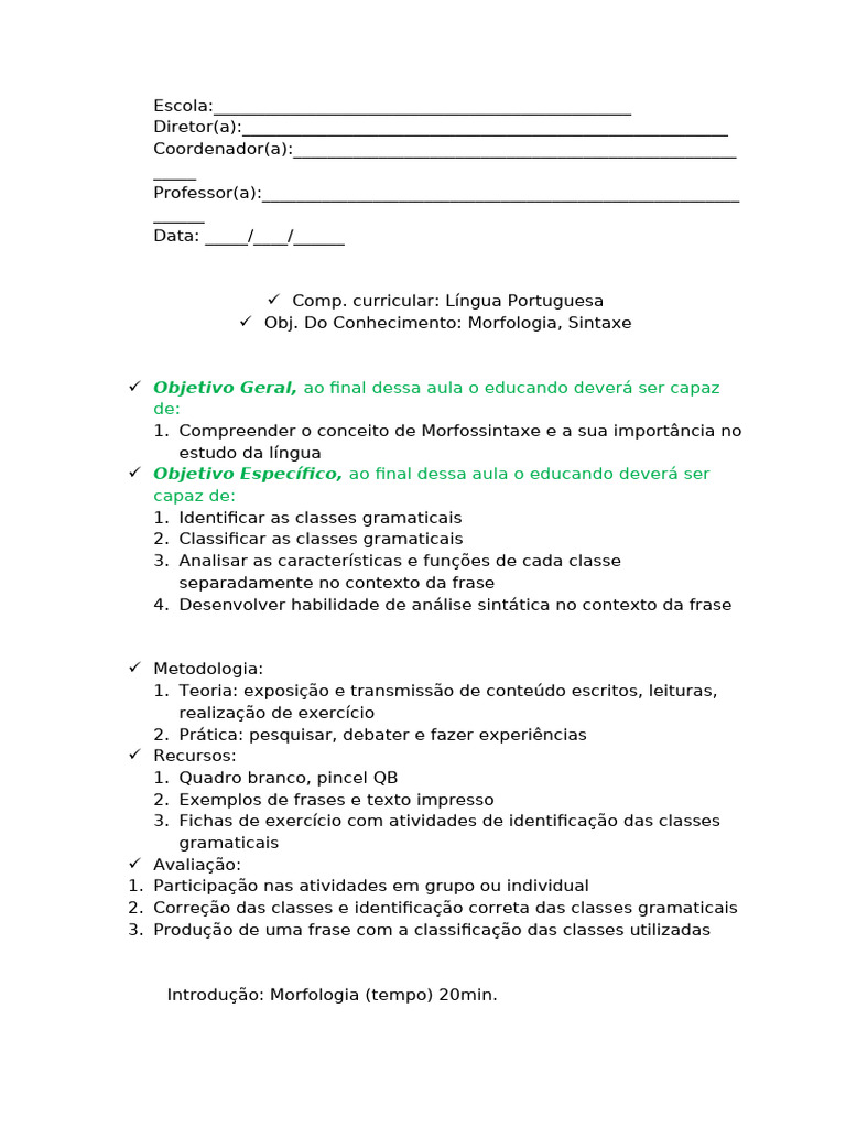 Aula de Morfologia e Sintaxe | PDF | Classe gramatical | Substantivo