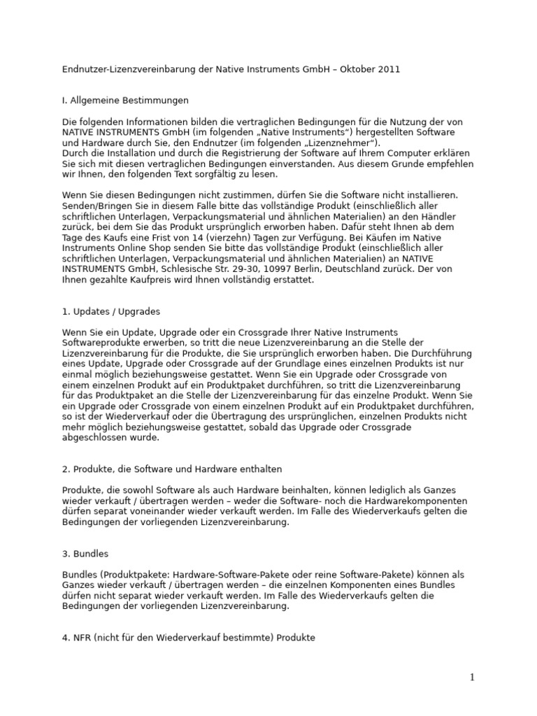 EULA Native Instruments Deutsch | PDF
