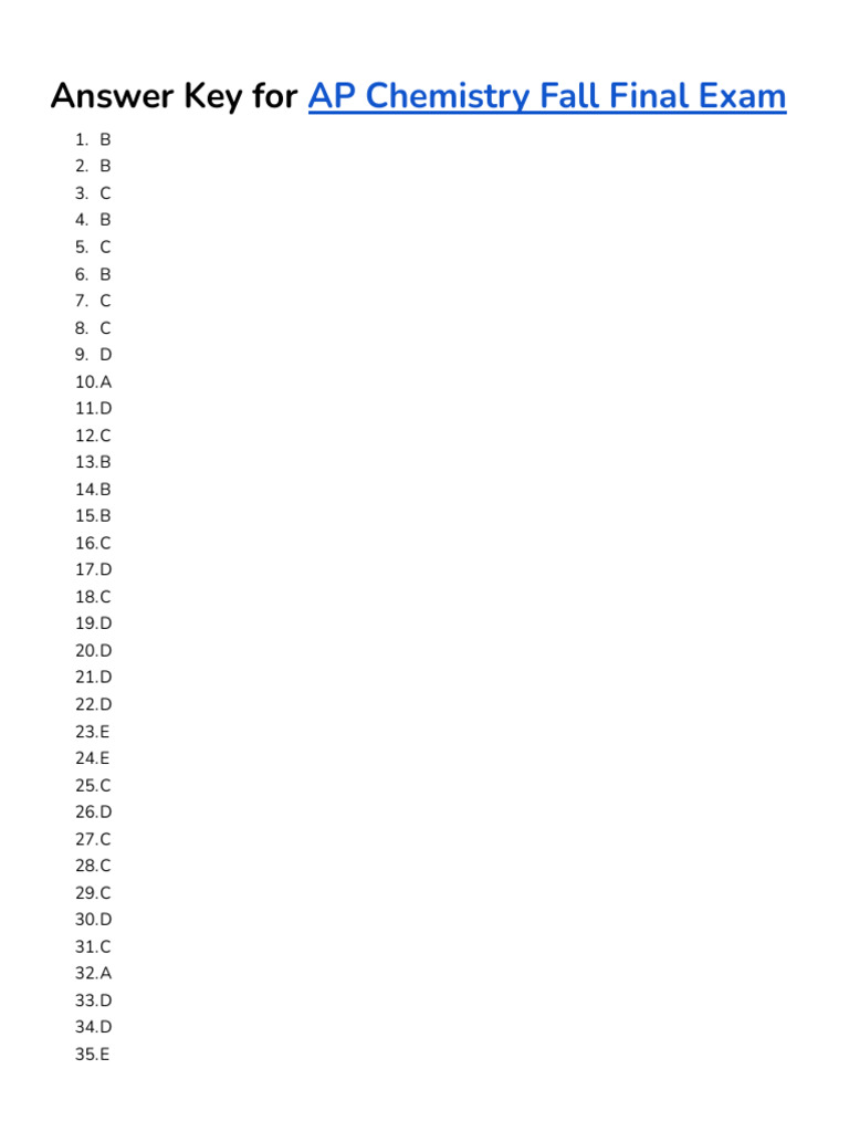 Answer Key For AP Chemistry Fall Final Exam 2024 (Cahatol) | PDF