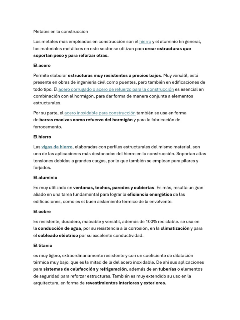 Metales en La Construcción | PDF | Acero | Hormigón