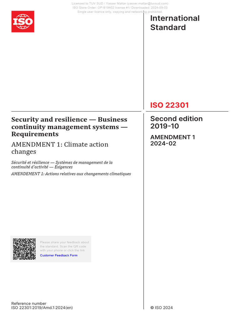 ISO 22301:2019 Amendment 1 Overview | PDF | International Organization ...