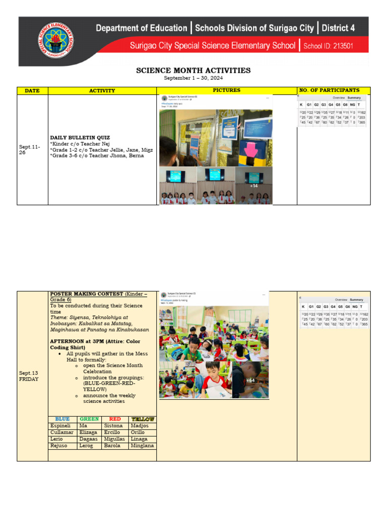 Science Month Activities 2024 Schedule | PDF | Paper