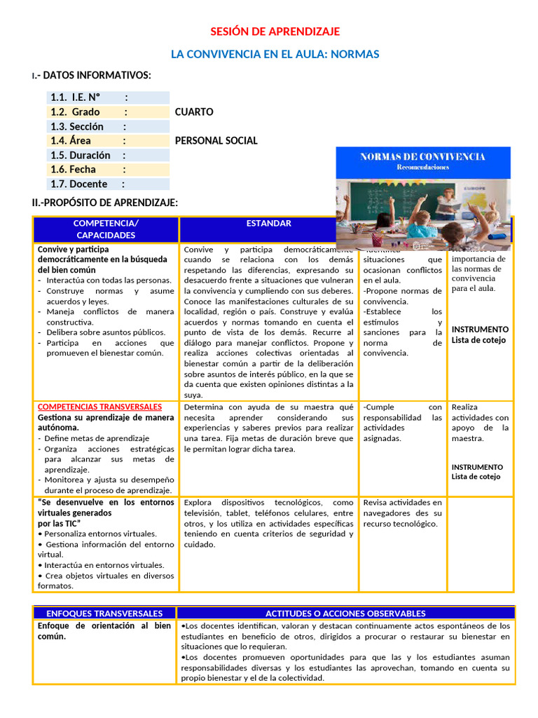 Ses. La Convivencia en El Aula Normas | PDF | Aprendizaje | Tolerancia
