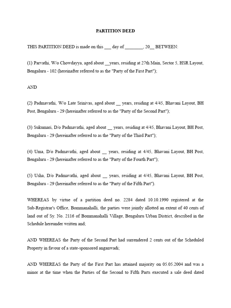 Partition Deed | PDF | Private Law | Common Law