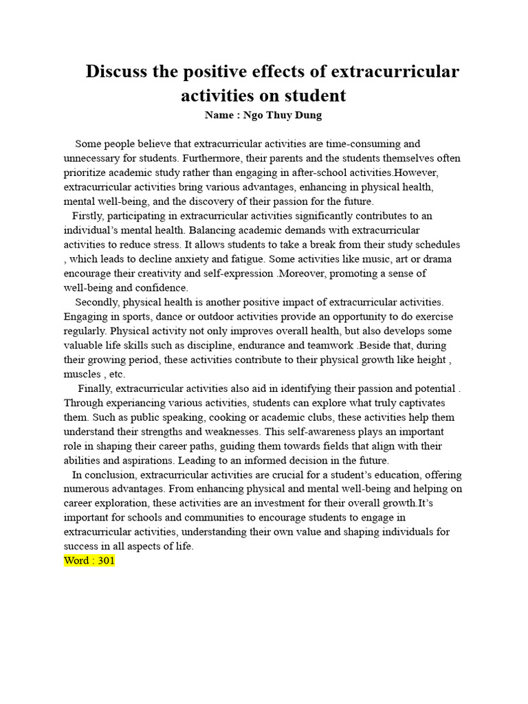 Discuss The Positive Effects of Extracurricular Activities On Student | PDF