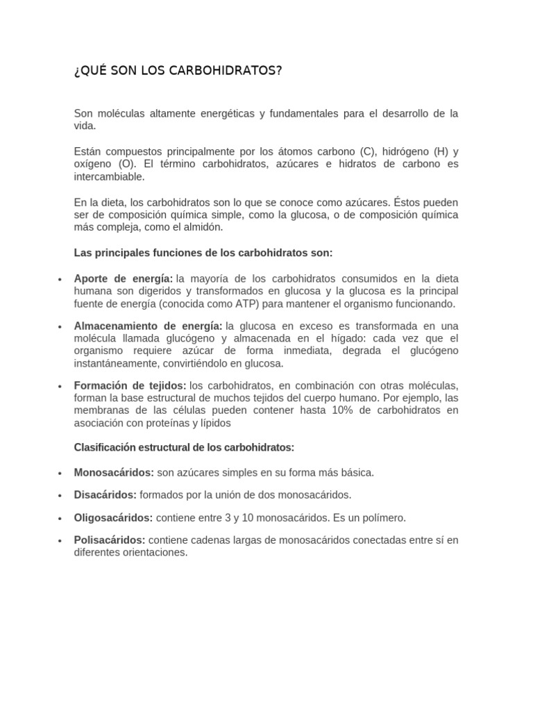 Importancia Y Tipos De Carbohidratos Pdf Carbohidratos Polisacárido