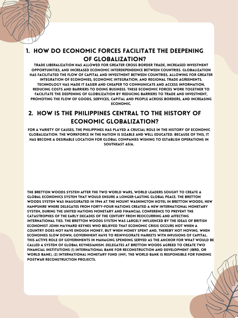 Economic Globalization and the Philippines | PDF | Bretton Woods System ...