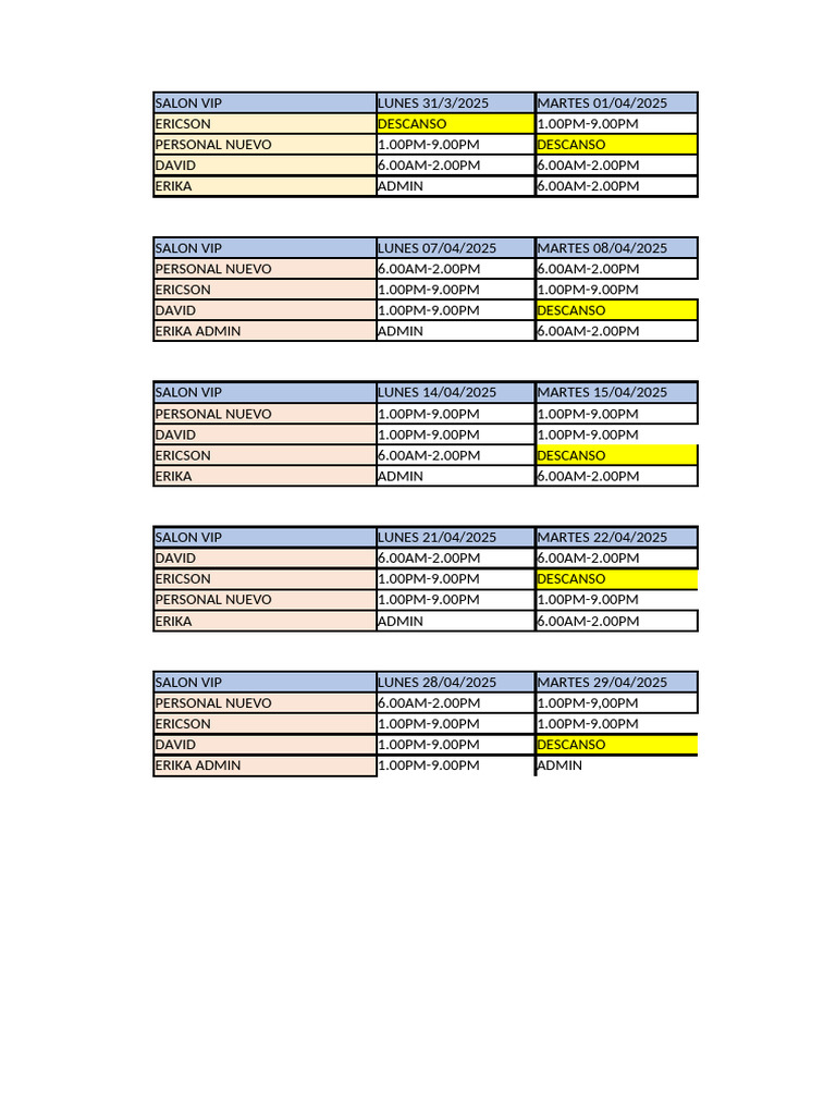 Salon VIP Schedule April 2025 | PDF