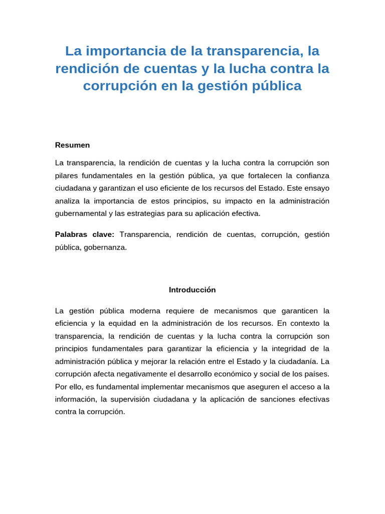 Transparencia y Rendición de Cuentas en Gestión Pública | PDF ...