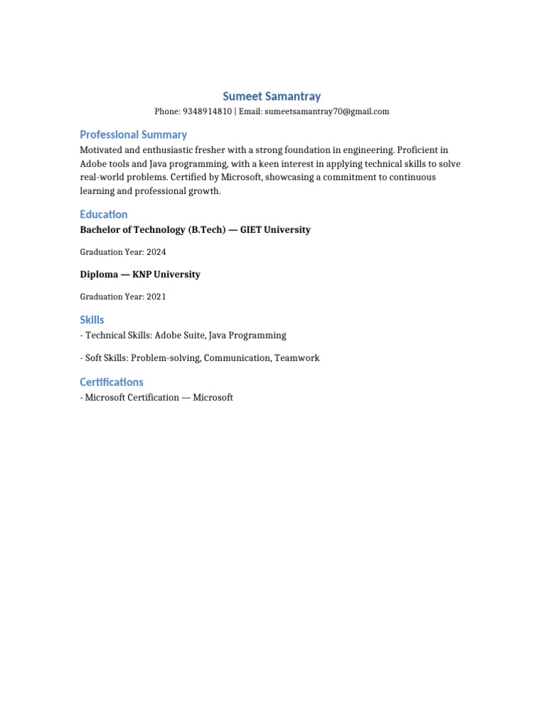 Engineering Graduate with Java & Adobe Skills | PDF