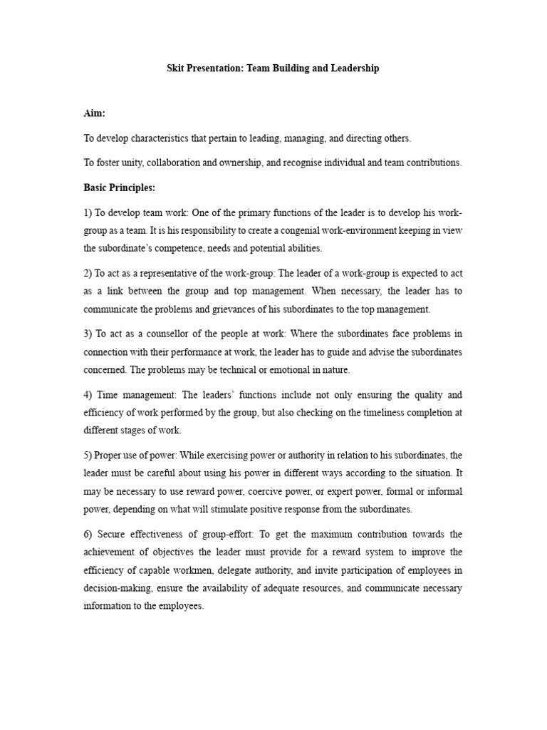 Team Building Skit for Leadership Skills | PDF | Leadership | Social ...
