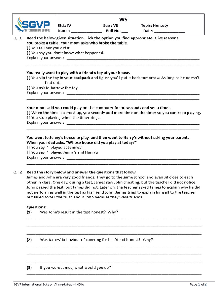 4 - VE - WS - Honesty | PDF