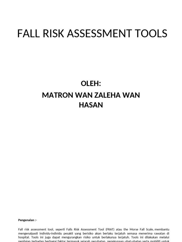 Fall Risk Assessment Tools | PDF