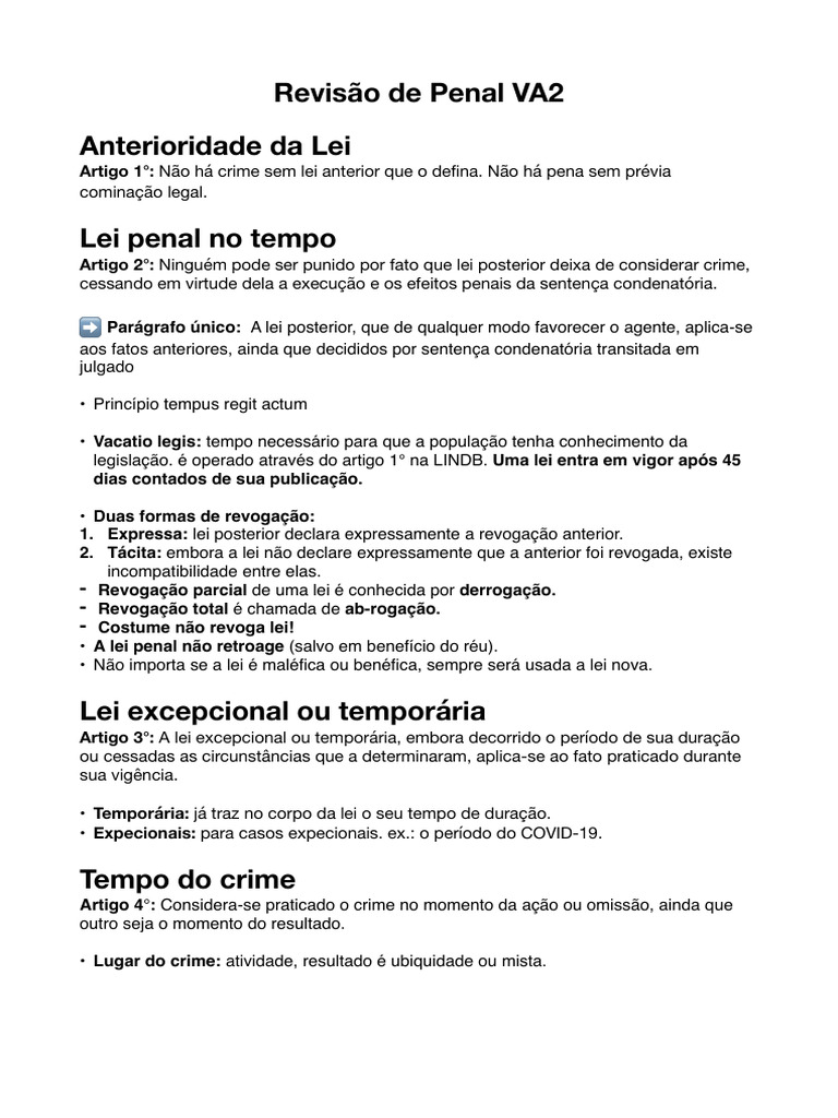 Revisão de Penal VA2 | PDF | Crimes | Crime e Violência