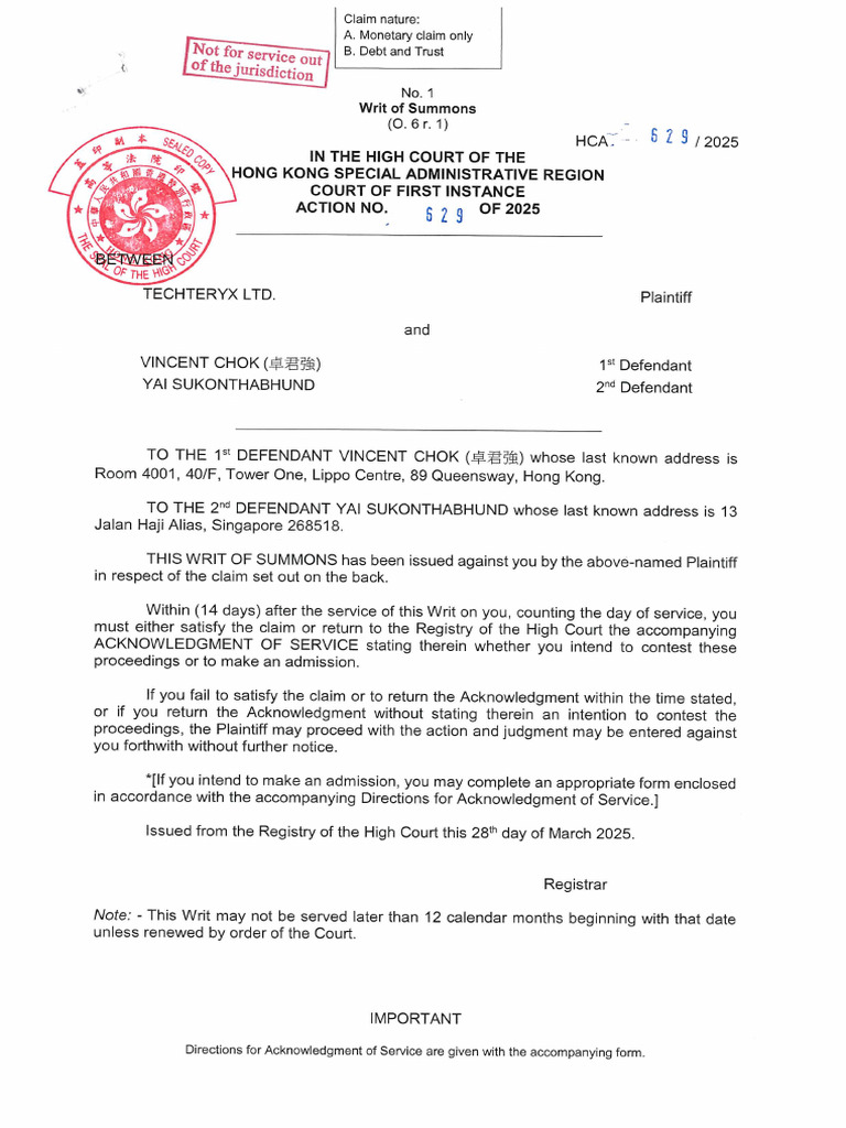 Writ of Summons | PDF