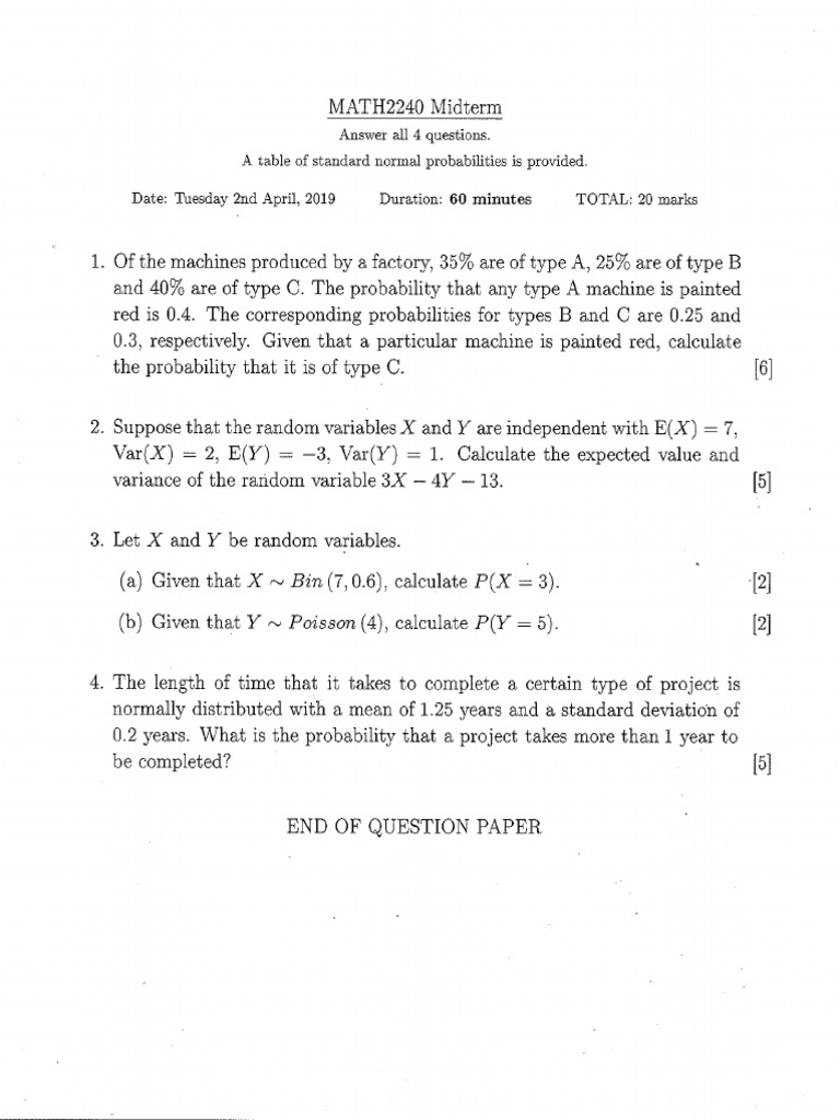 Math 2240 Midterm Exam Solutions | PDF | Normal Distribution | Variance