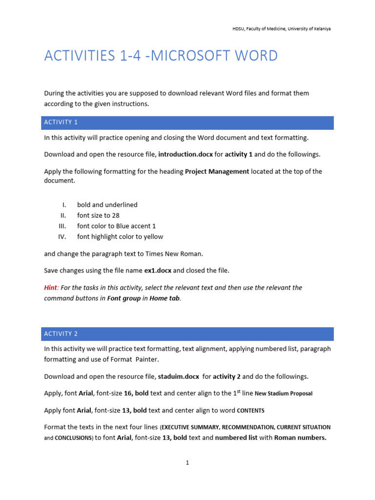 Microsoft Word Formatting Activities Guide | PDF | Paragraph ...