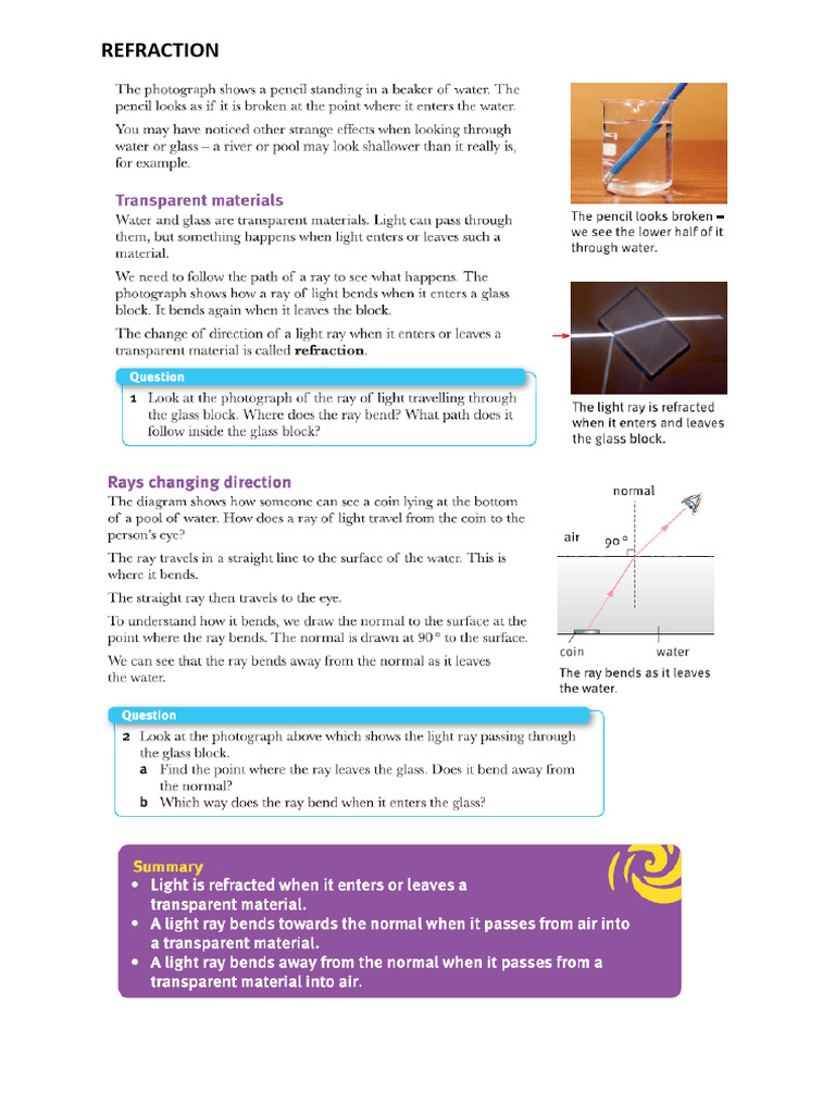 Refraction Notes and Classwork | PDF