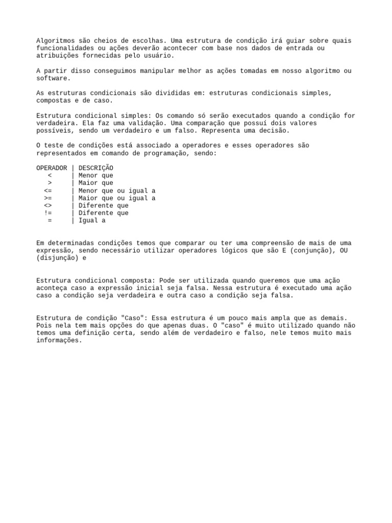 Estruturas Condicionais em Algoritmos | PDF