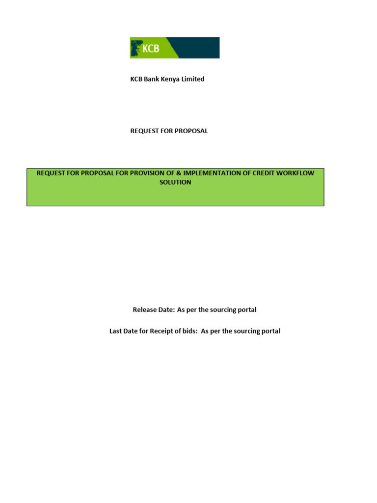 KCB Bank RFP for Credit Workflow Solution | PDF | Credit | Finance ...