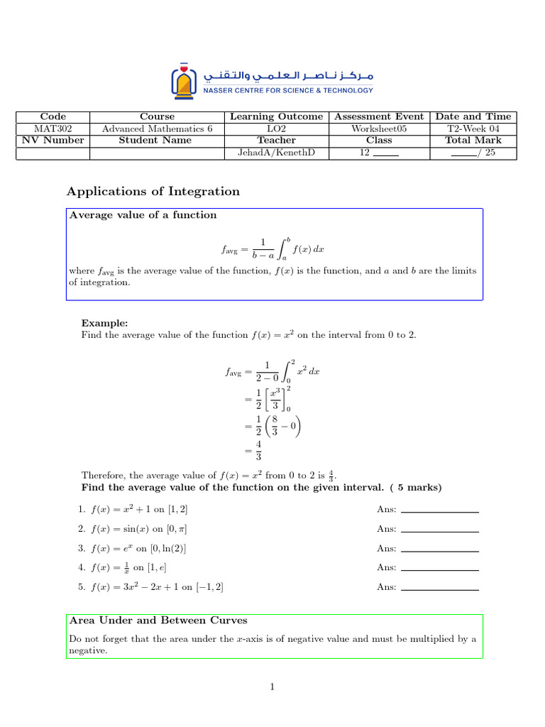 Advanced Mathematics Integration Worksheet | PDF | Volume | Calculus