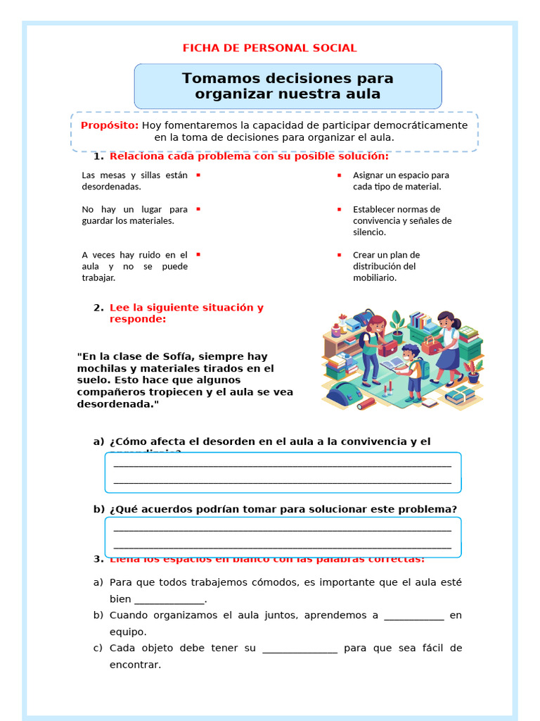 TOMAMOS DECISIONES PARA ORGANIZAR EL AULA | PDF | Salón de clases ...