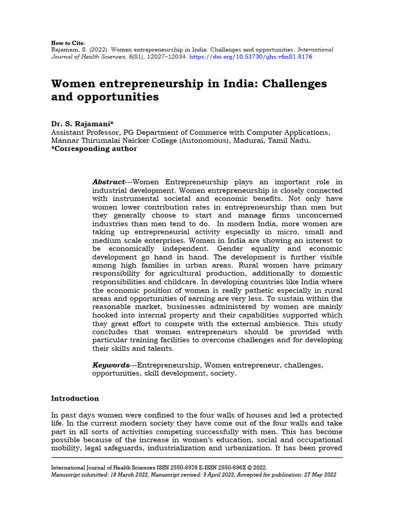 Women Entrepreneurship in India Challenges and Opp | PDF ...