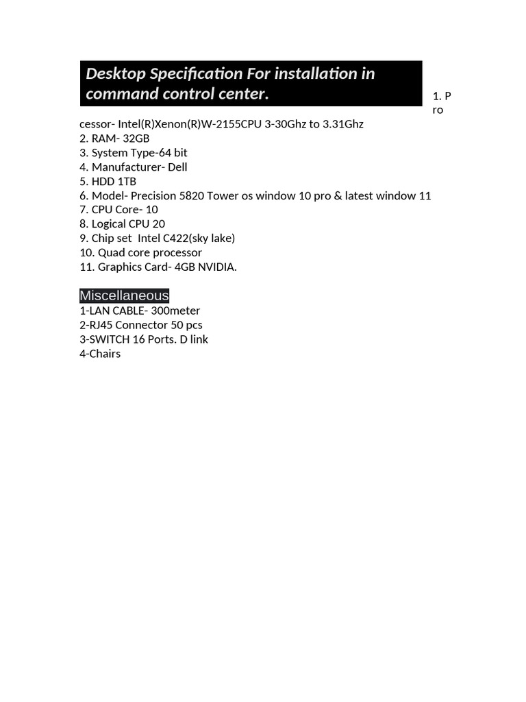Dell Precision 5820 Specs Overview | PDF