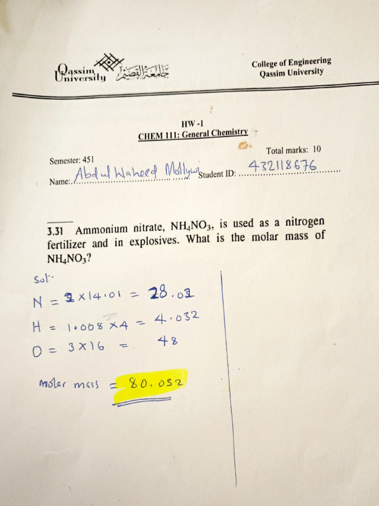 Abdul Waheed 432118676 | PDF | Chemical Compounds | Chemical Substances